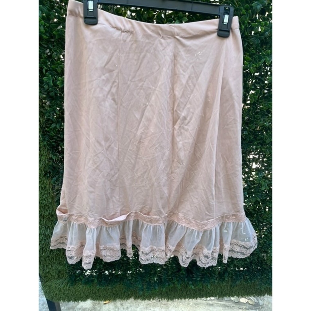 Vintage Unbranded Nude Beige Half Slip Skirt Extender Lace Mesh Ruffle Hem Trim - Picture 3 of 3